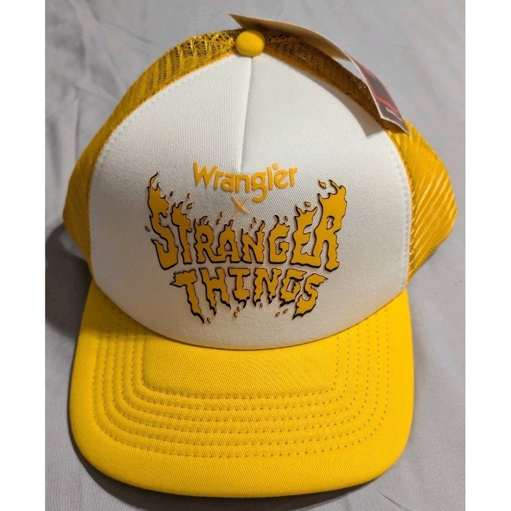 NWT Wrangler x Stranger Things Yellow‎ Flame Logo Trucker Hat OS Snapback Cap